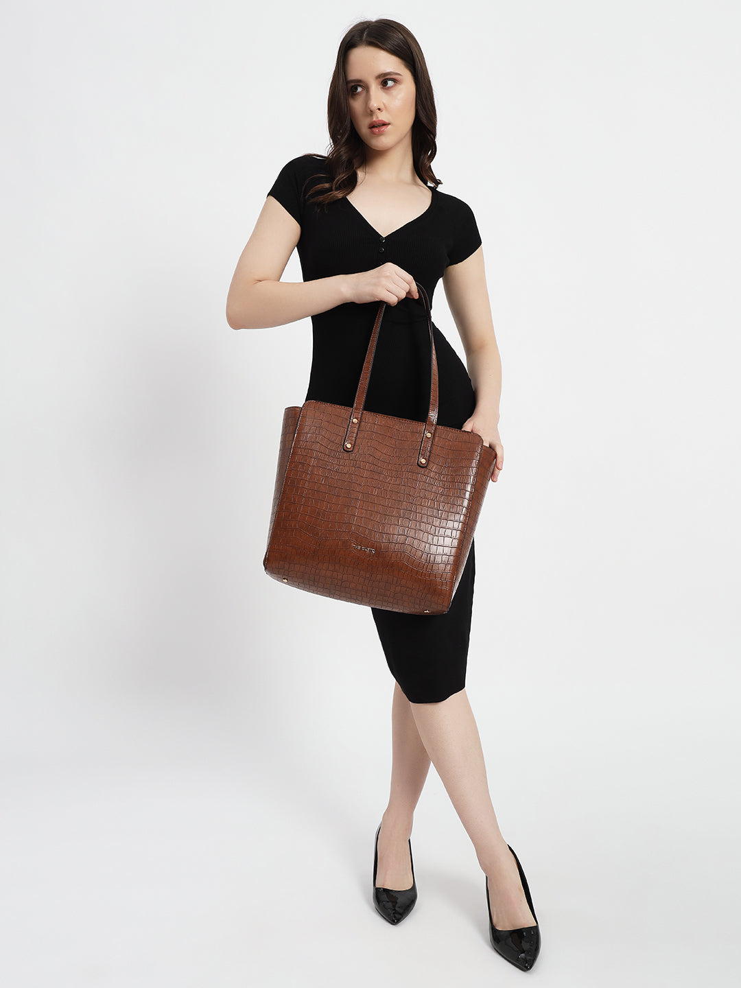 Beyond+ Croco Tote with Zipper Tan