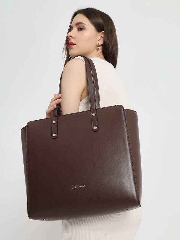 Beyond+ Tote with Zipper Coffee Brown