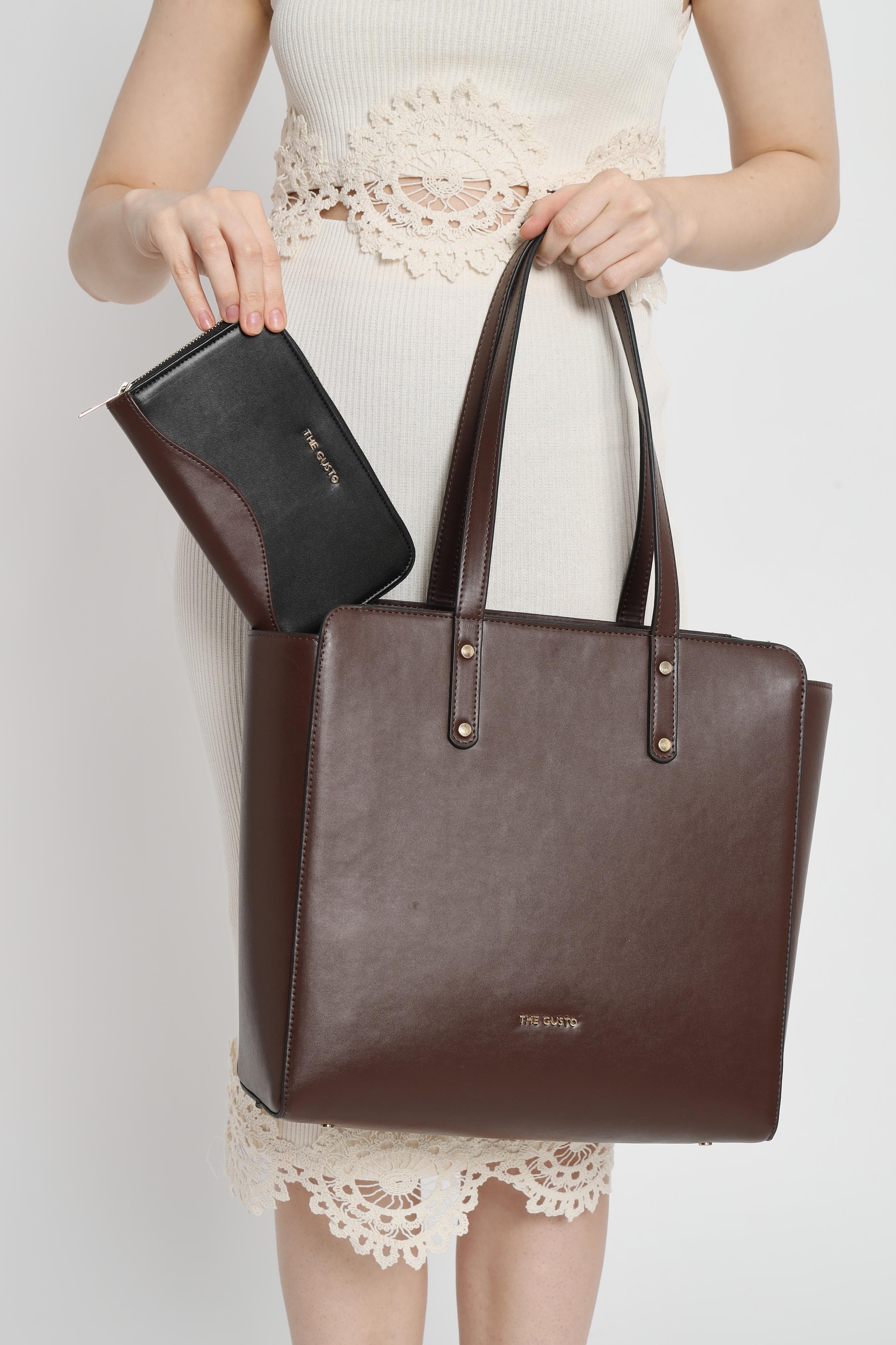 Beyond+ Zippered Tote and Wallet Combo Coffee Brown