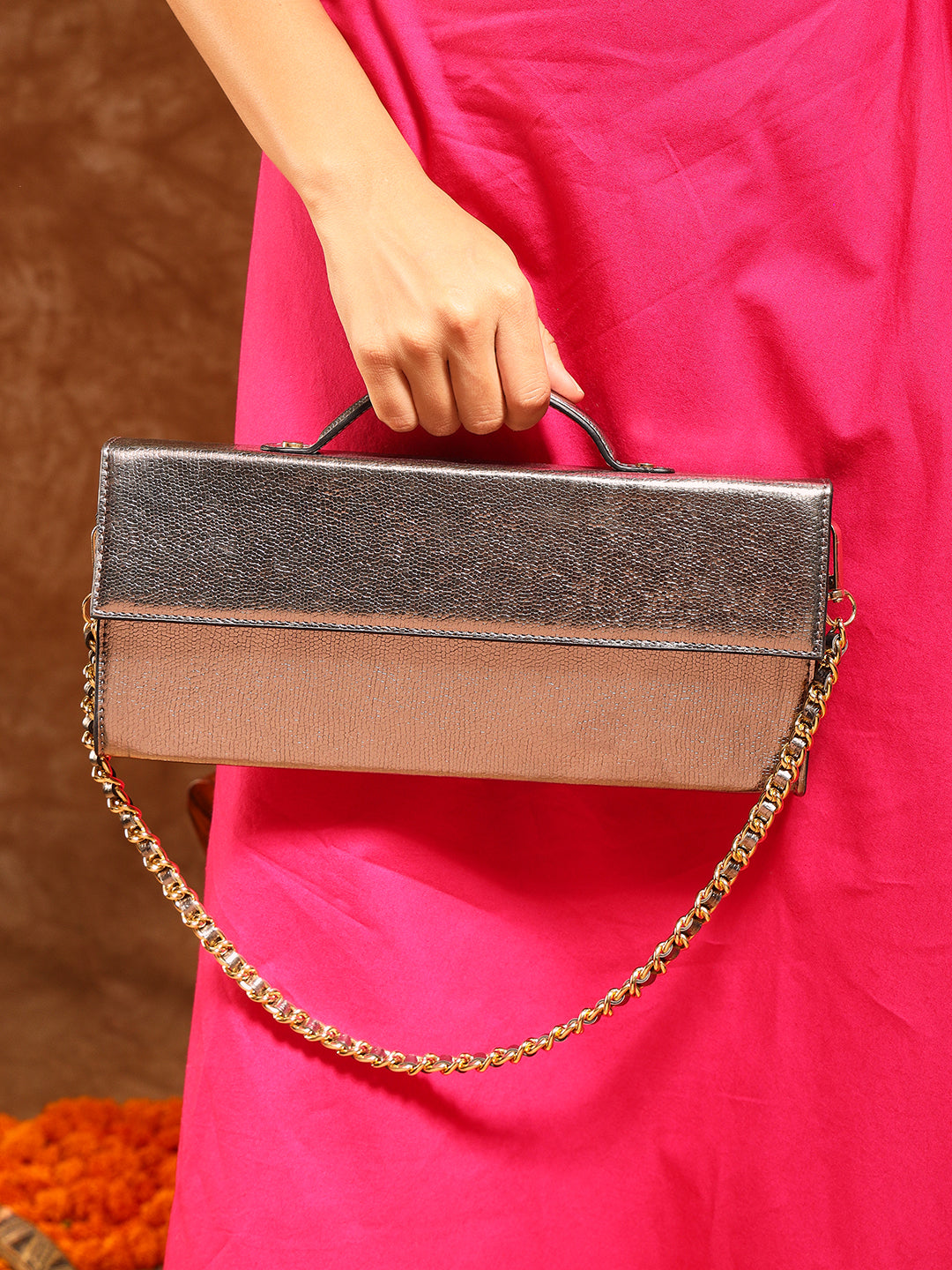 Box Clutch Sling (Silver Shimmer)