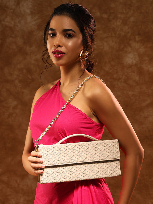 Box Clutch Sling (Beige Quilted)