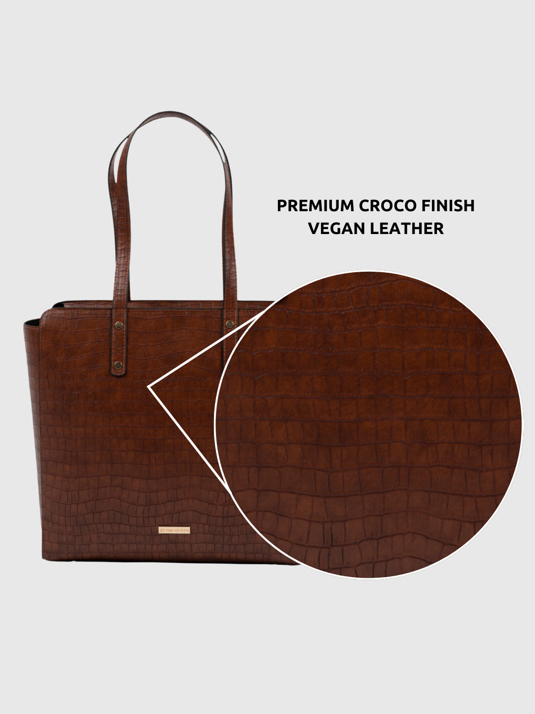 Beyond+ Croco Tote with Zipper Tan