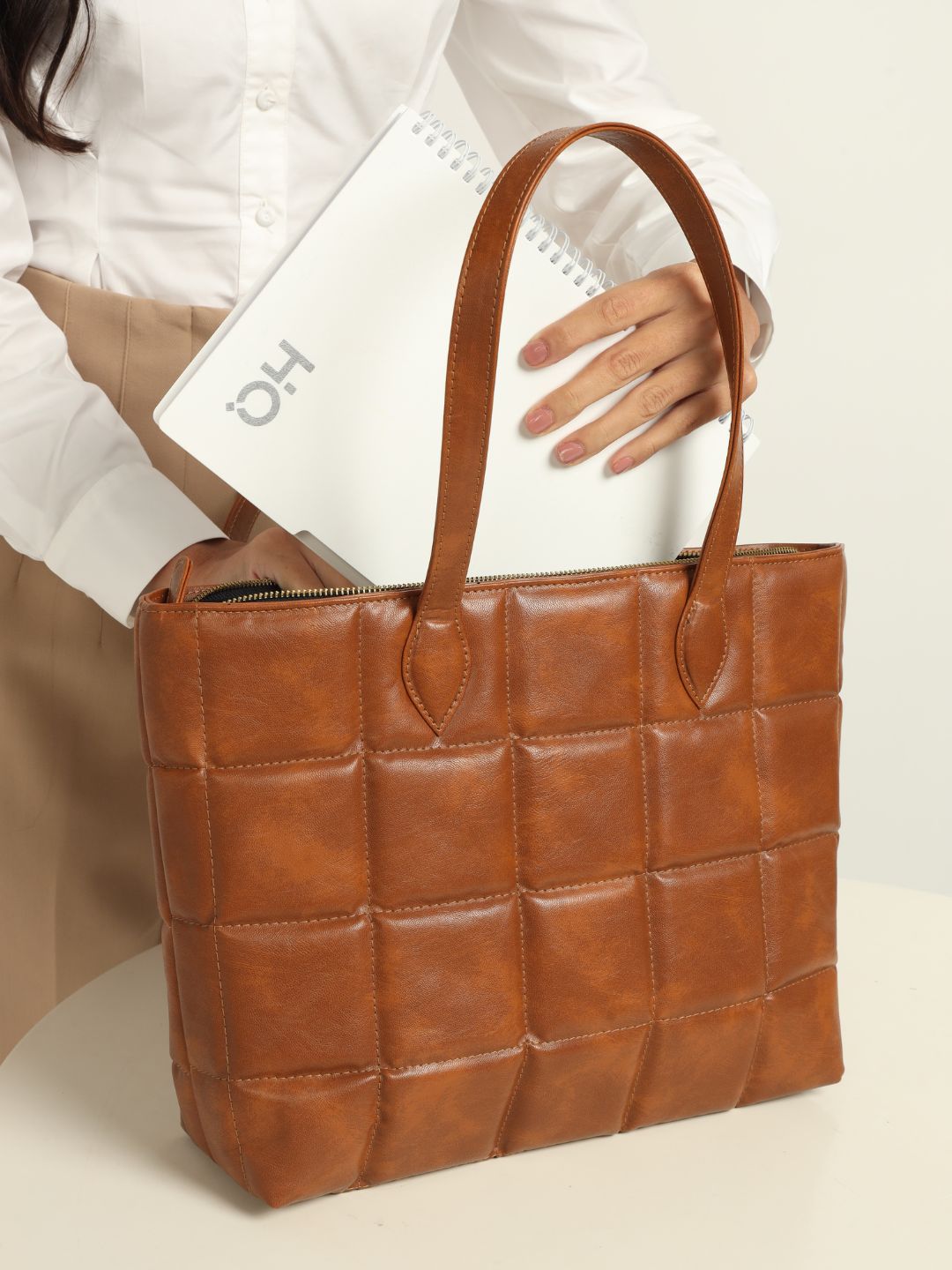 Amara Quilted Tote Tan