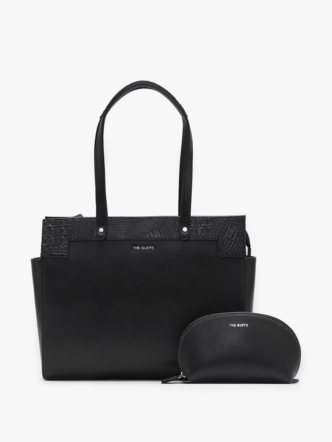 Estelle Croco Tote Bag - Black + Pouch Combo