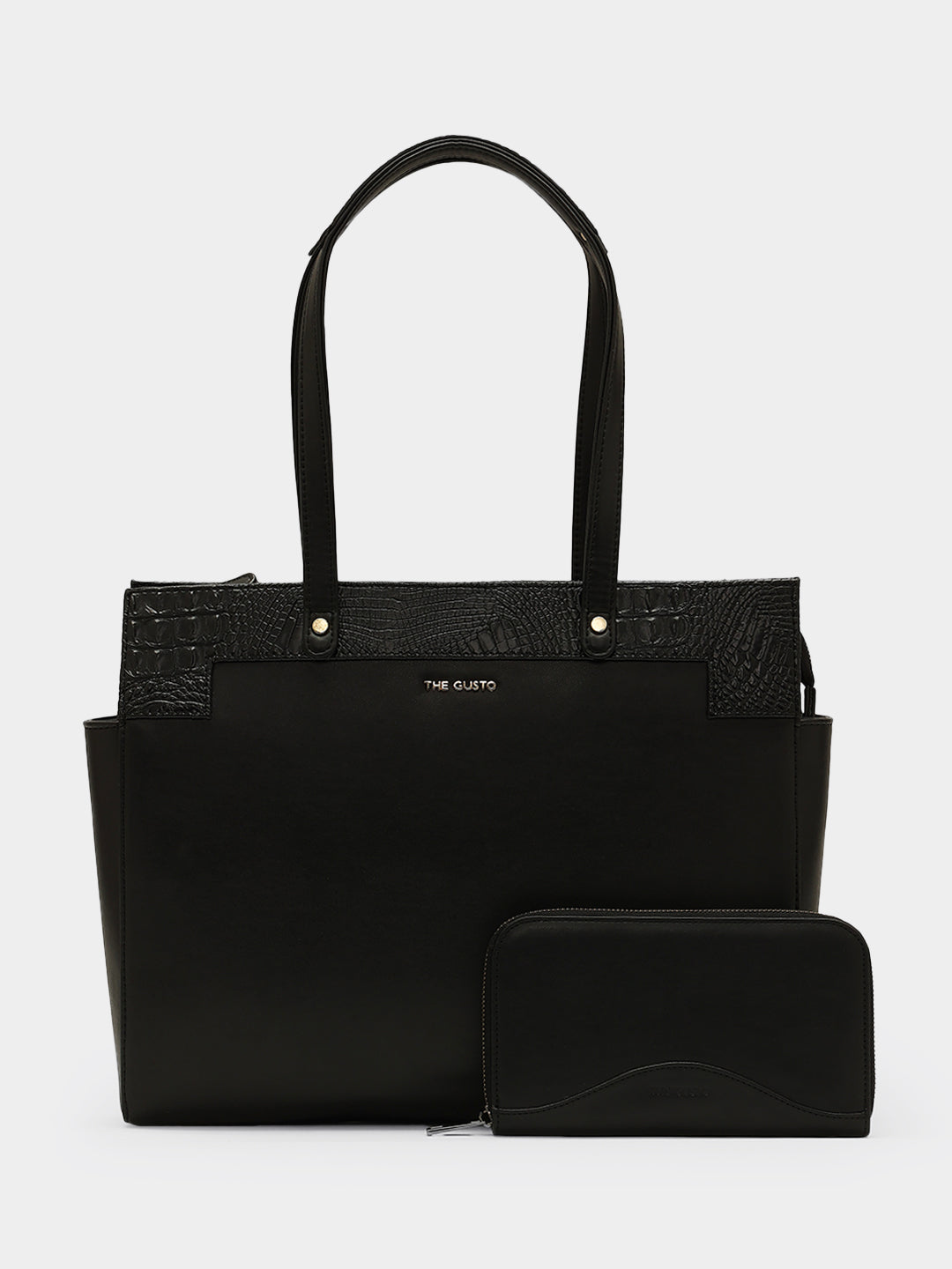 Estelle Croco Tote Bag - Black + Wallet Combo