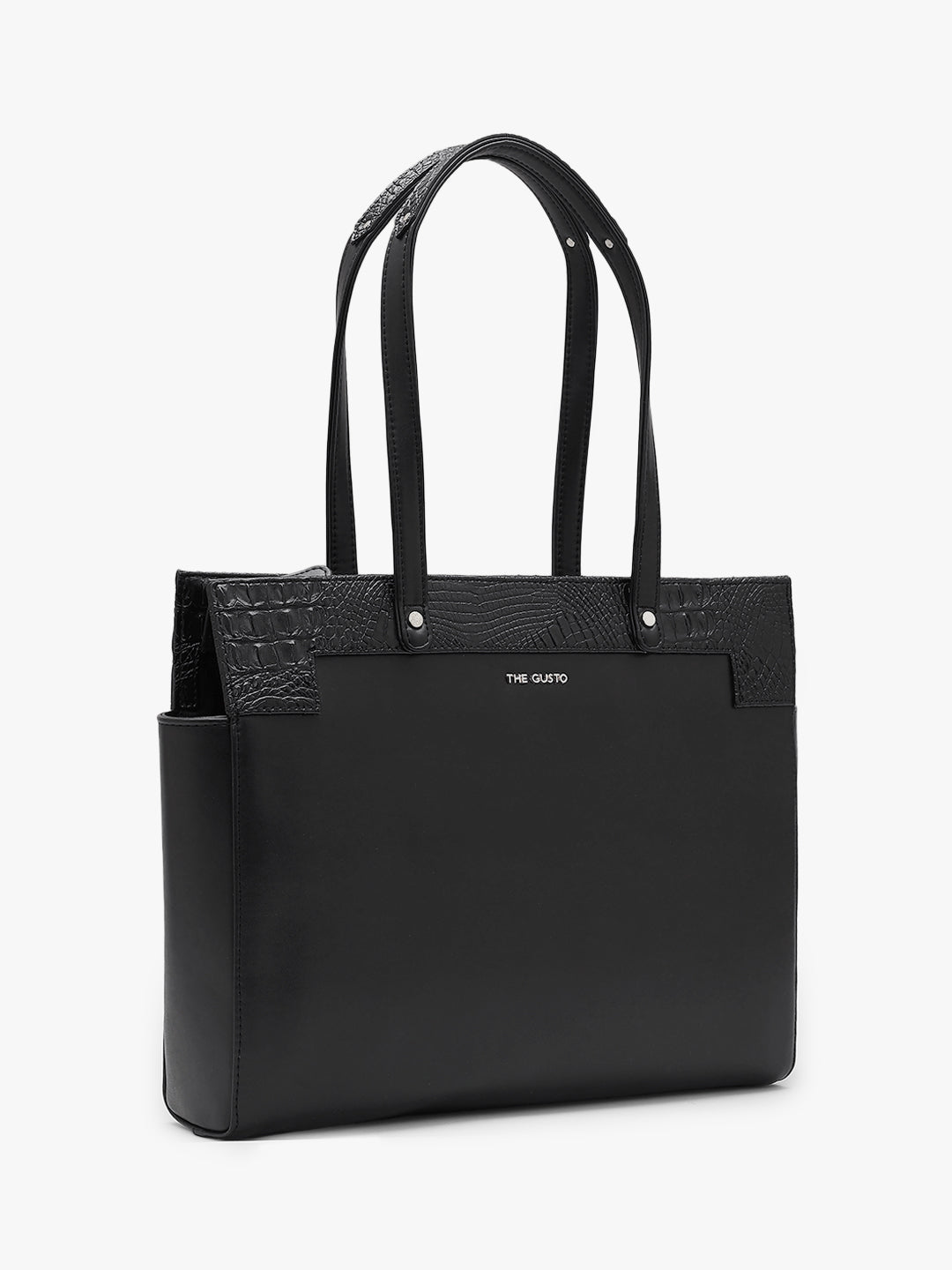 Estelle Croco Tote Bag - Black + Pouch & Wallet Combo