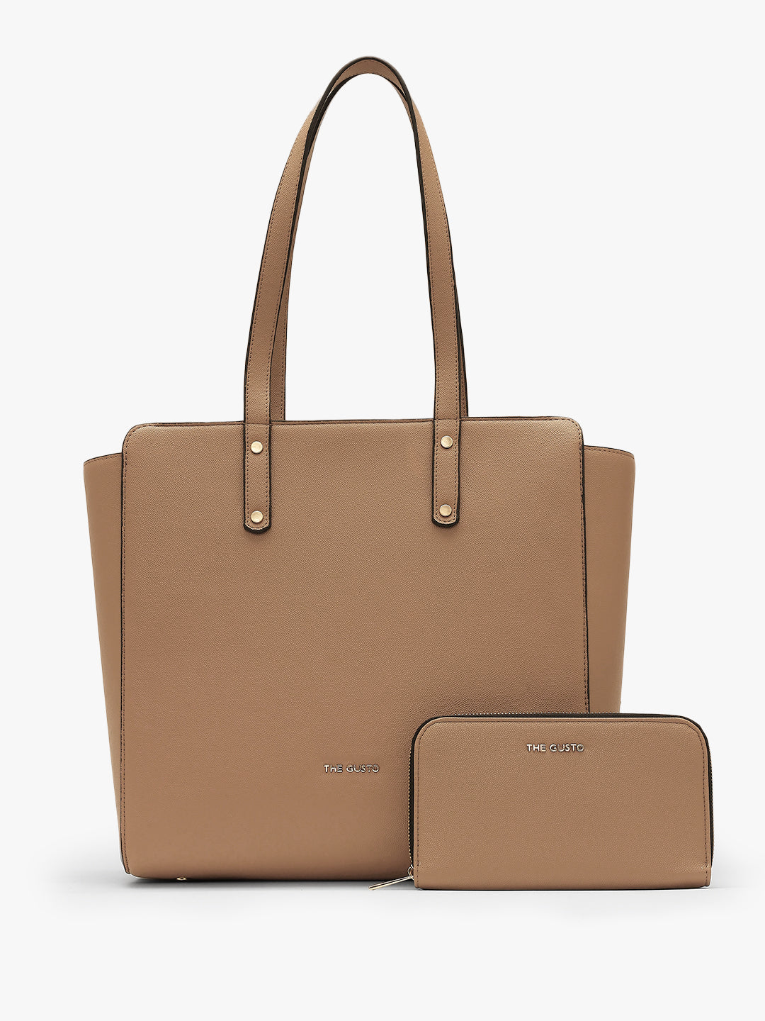 Beyond+ Grained Tote with Zipper Beige + Wallet Combo