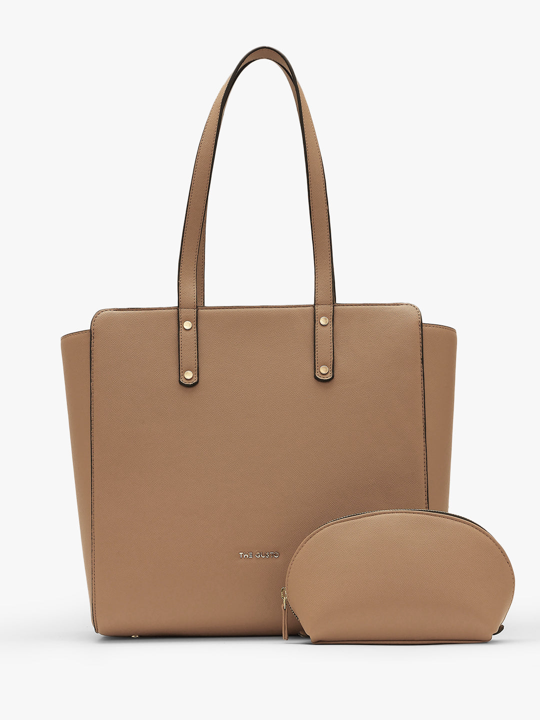 Beyond+ Grained Tote with Zipper Beige + Cosmos Pouch Combo