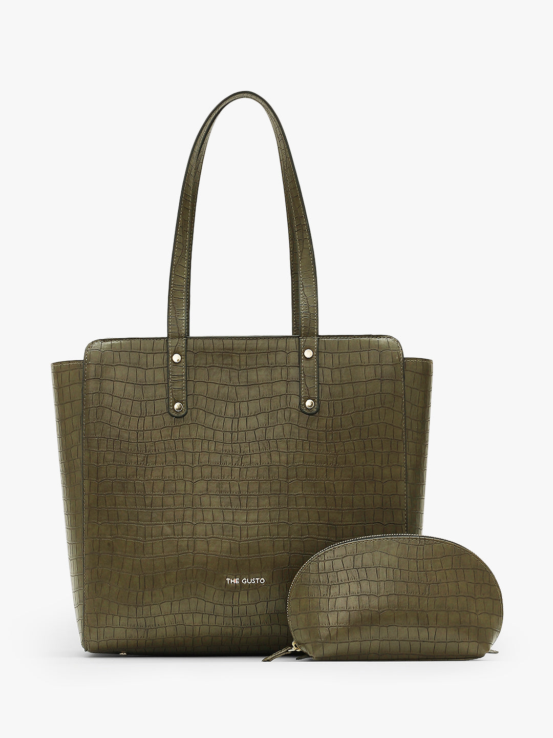 Beyond+ Croco Tote with Zipper Pine Green + Cosmos Pouch Combo