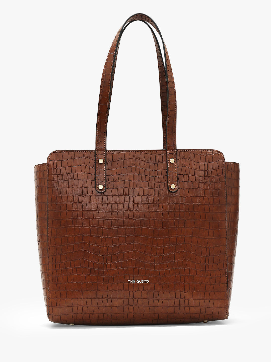 Beyond+ Croco Tote with Zipper Tan