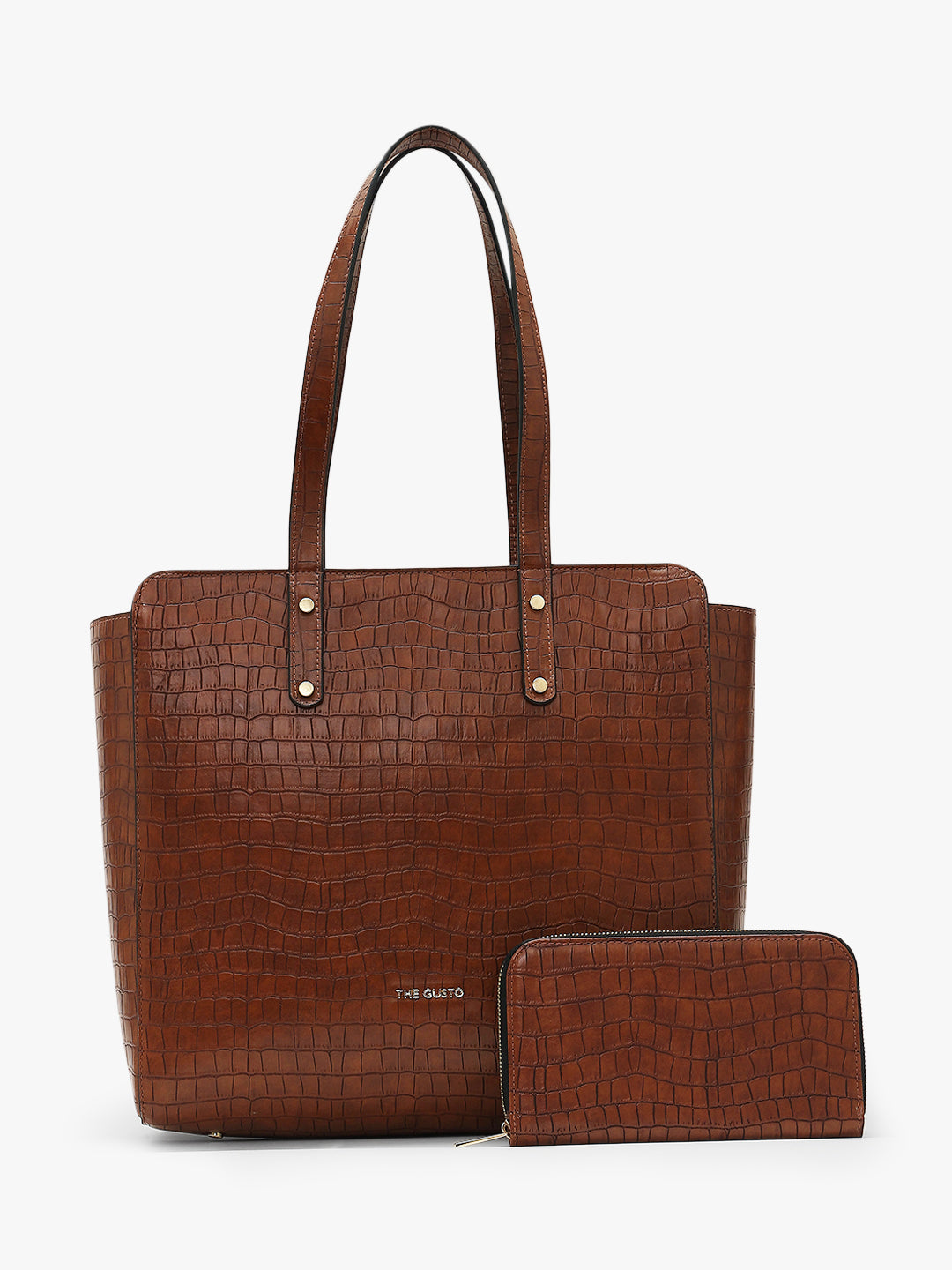 Beyond+ Croco Tote with Zipper Tan + Wallet Combo