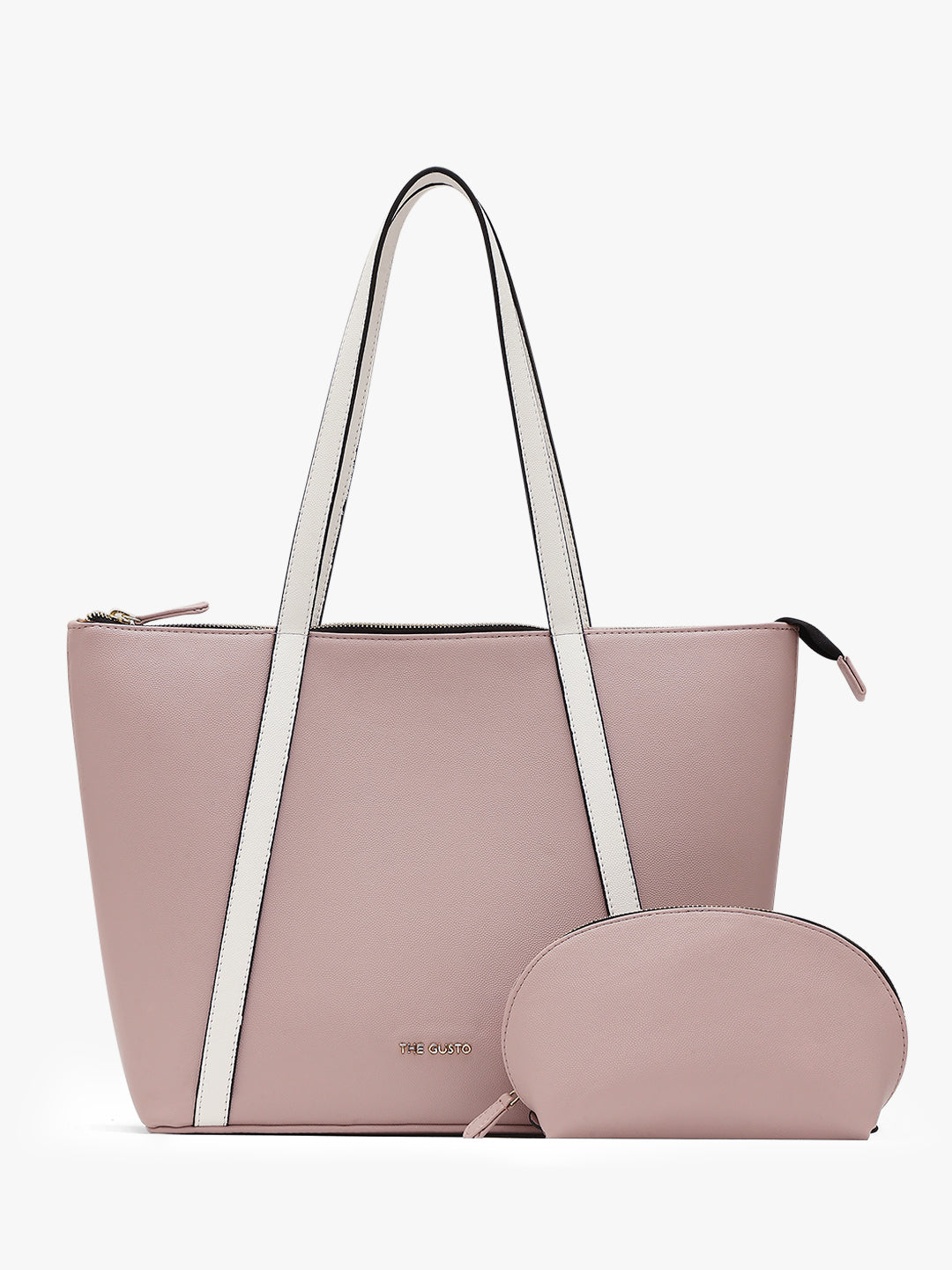 Aza Tote Pastel Pink & Cosmos Pouch Set Combo Pink (Grained)