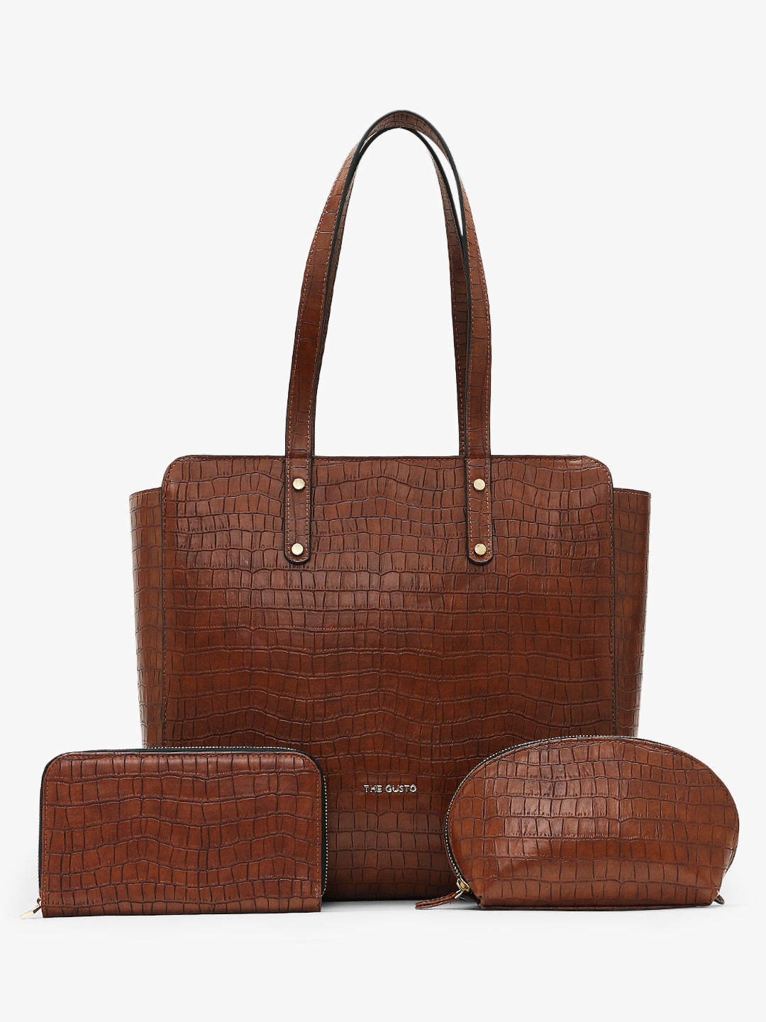 Beyond+ Croco Tote with Zipper Tan + Cosmos Pouch + Wallet Combo