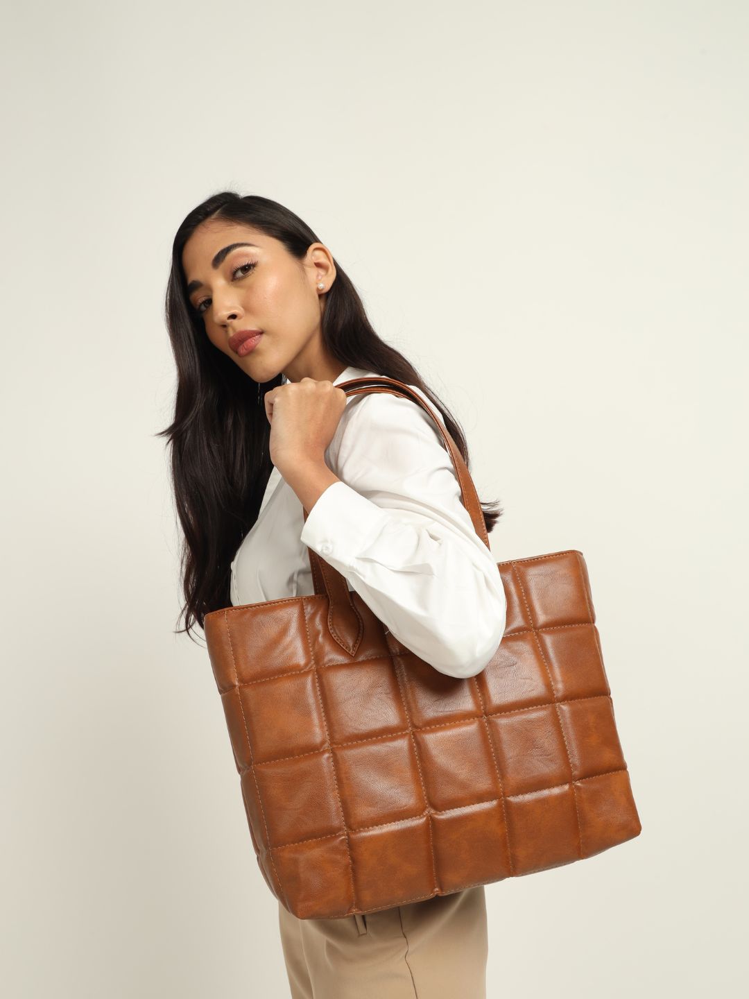 Amara Quilted Tote Tan