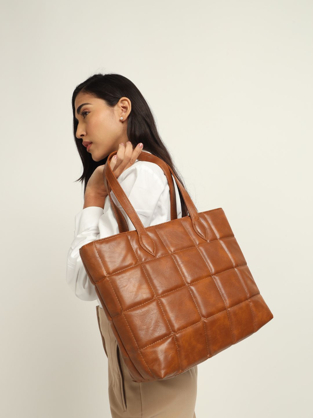 Amara Quilted Tote Tan