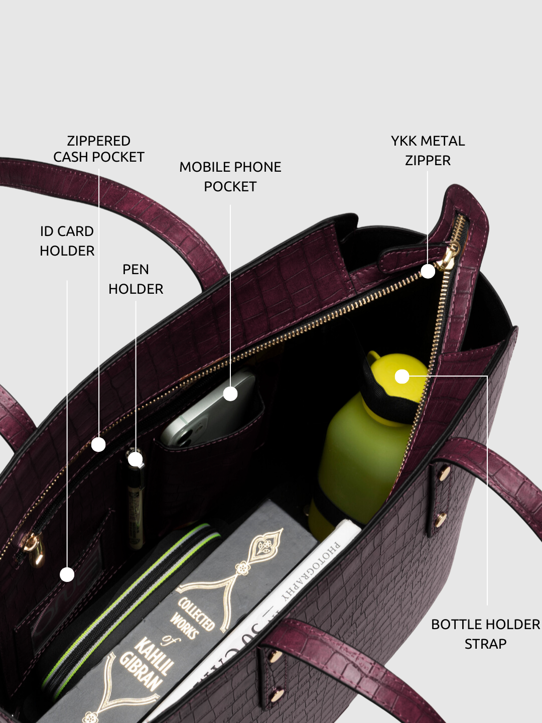 Beyond+ Croco Tote with Zipper Wine + Wallet Combo