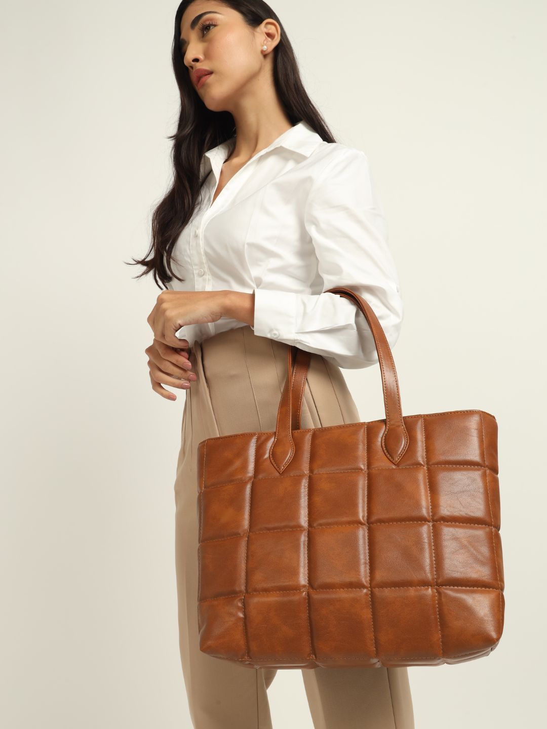 Amara Quilted Tote Tan