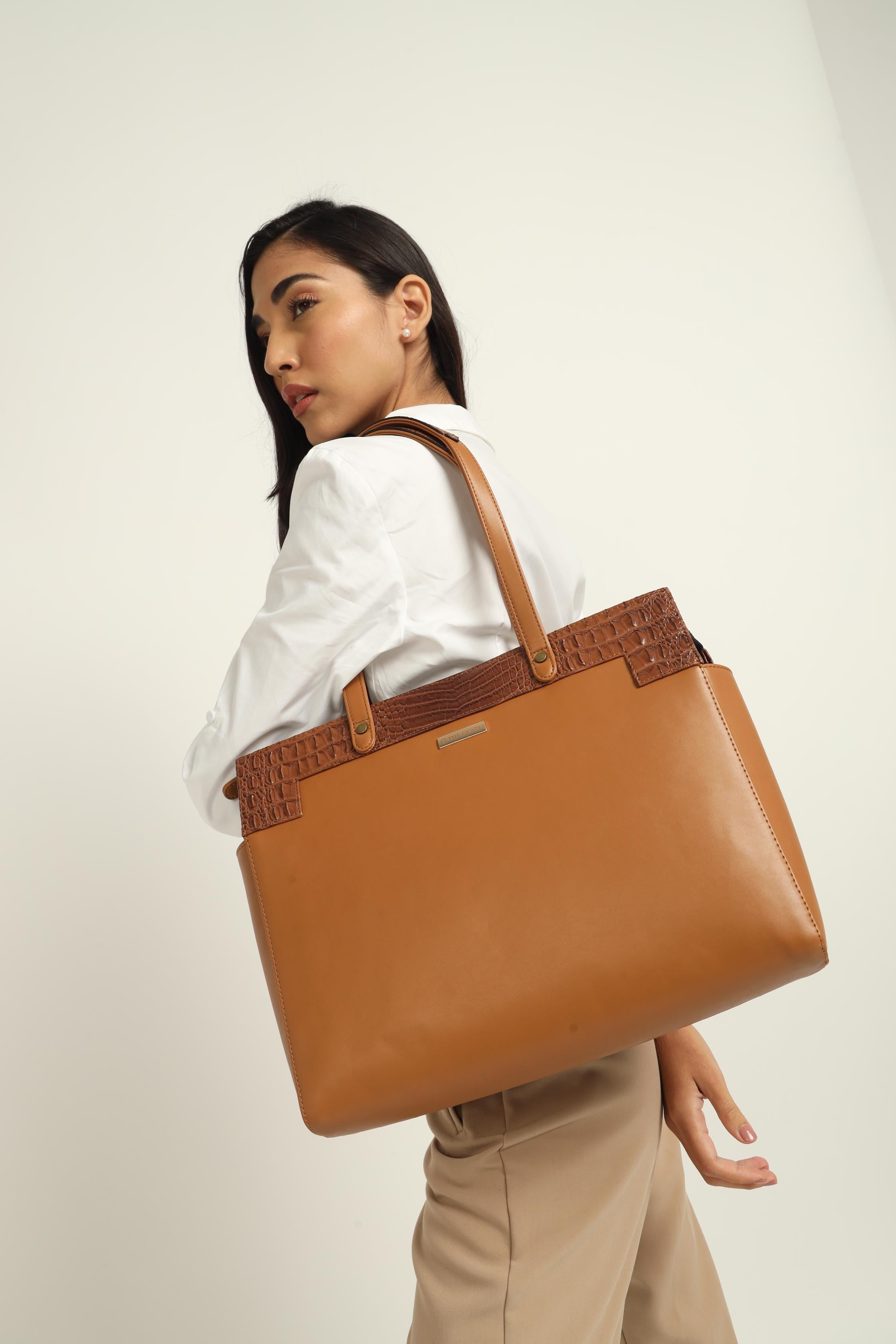 Estelle Croco Tote Bag - Tan