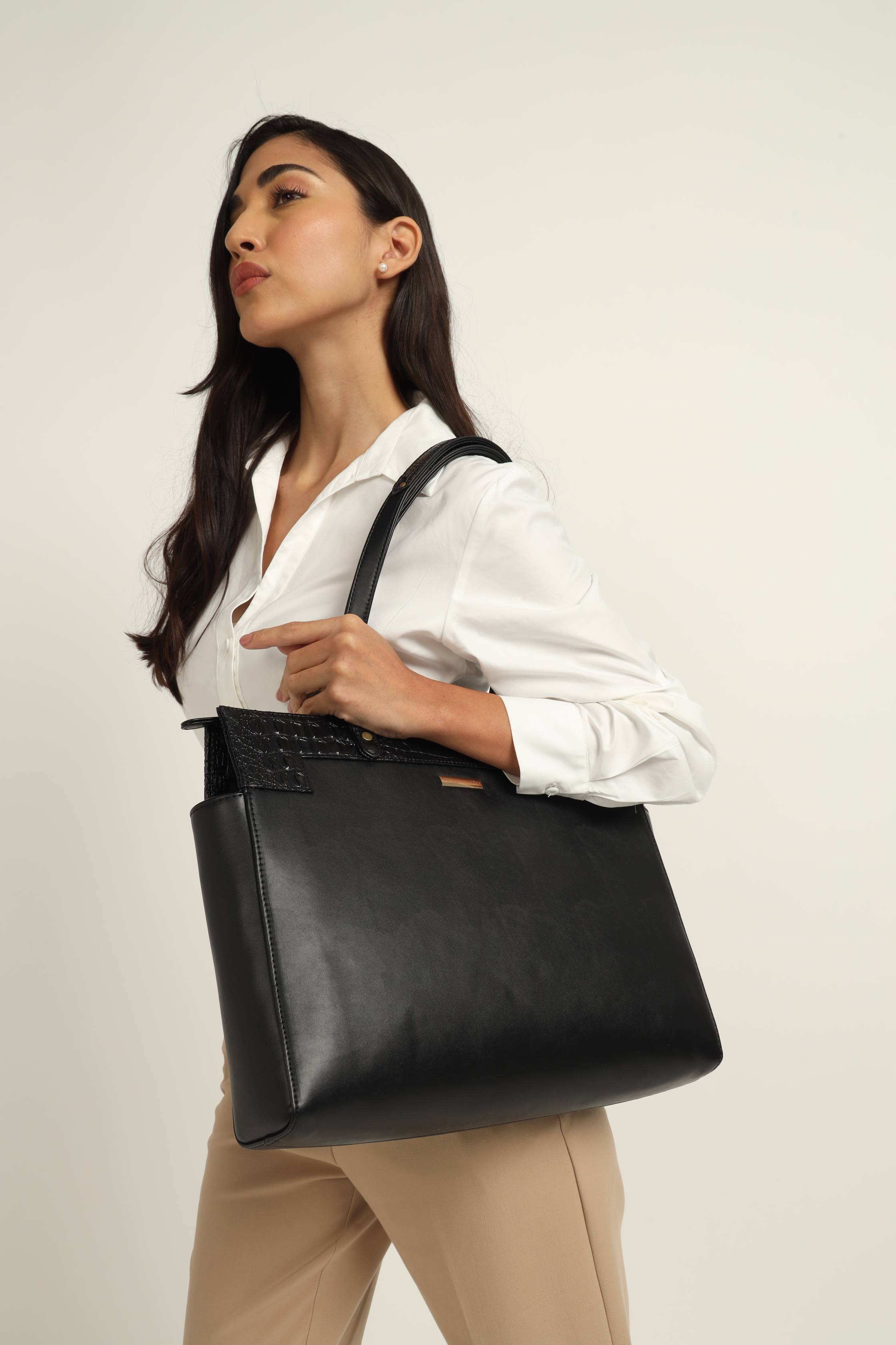 Estelle Croco Tote Bag - Black