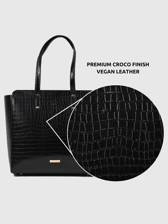 Beyond+ Croco Tote with Zipper Black