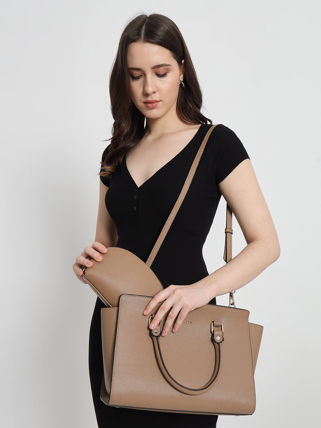 Elora Satchel Sling-Beige+Pouch Combo