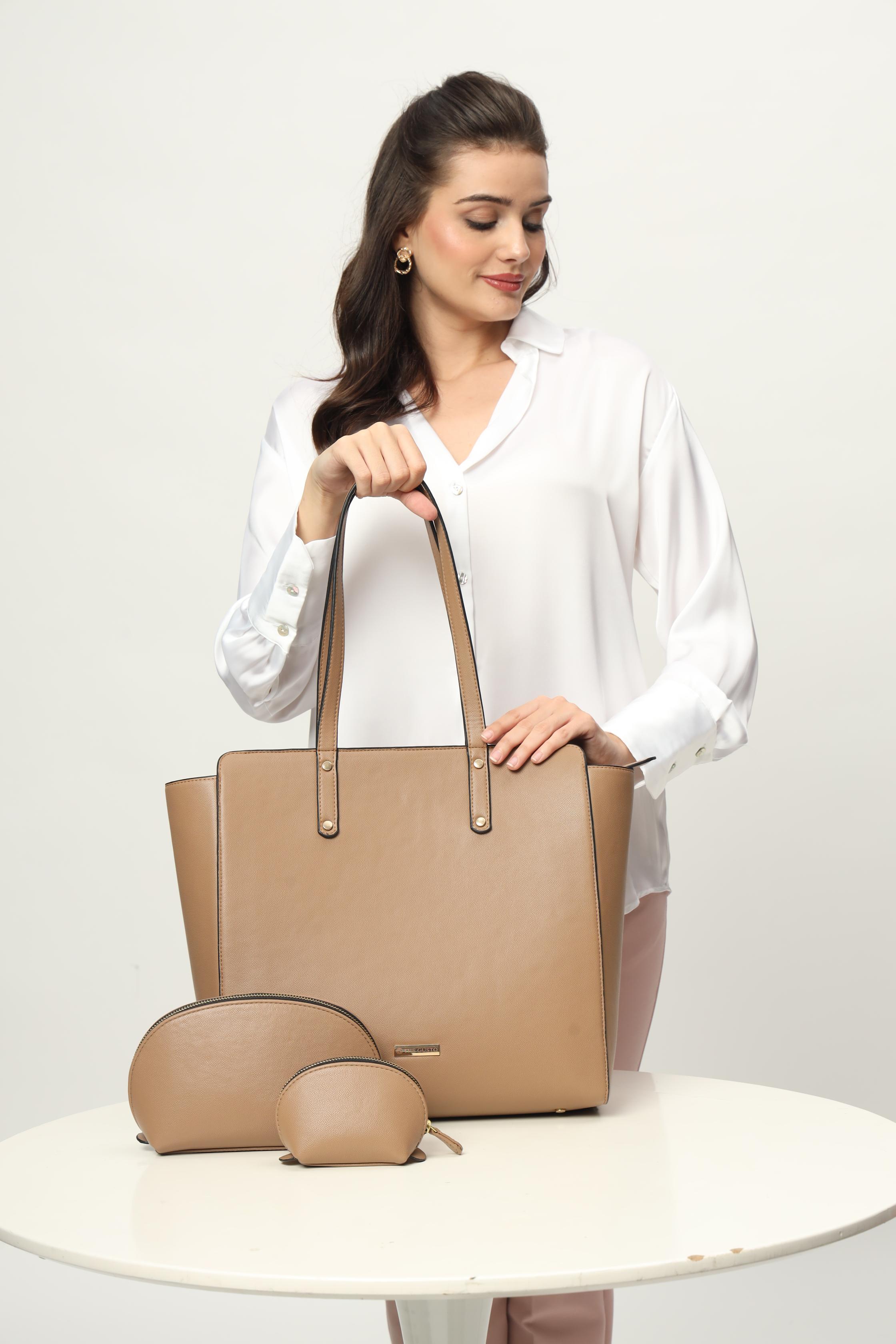 Beyond+ Grained Tote with Zipper Beige + Cosmos Pouch Combo