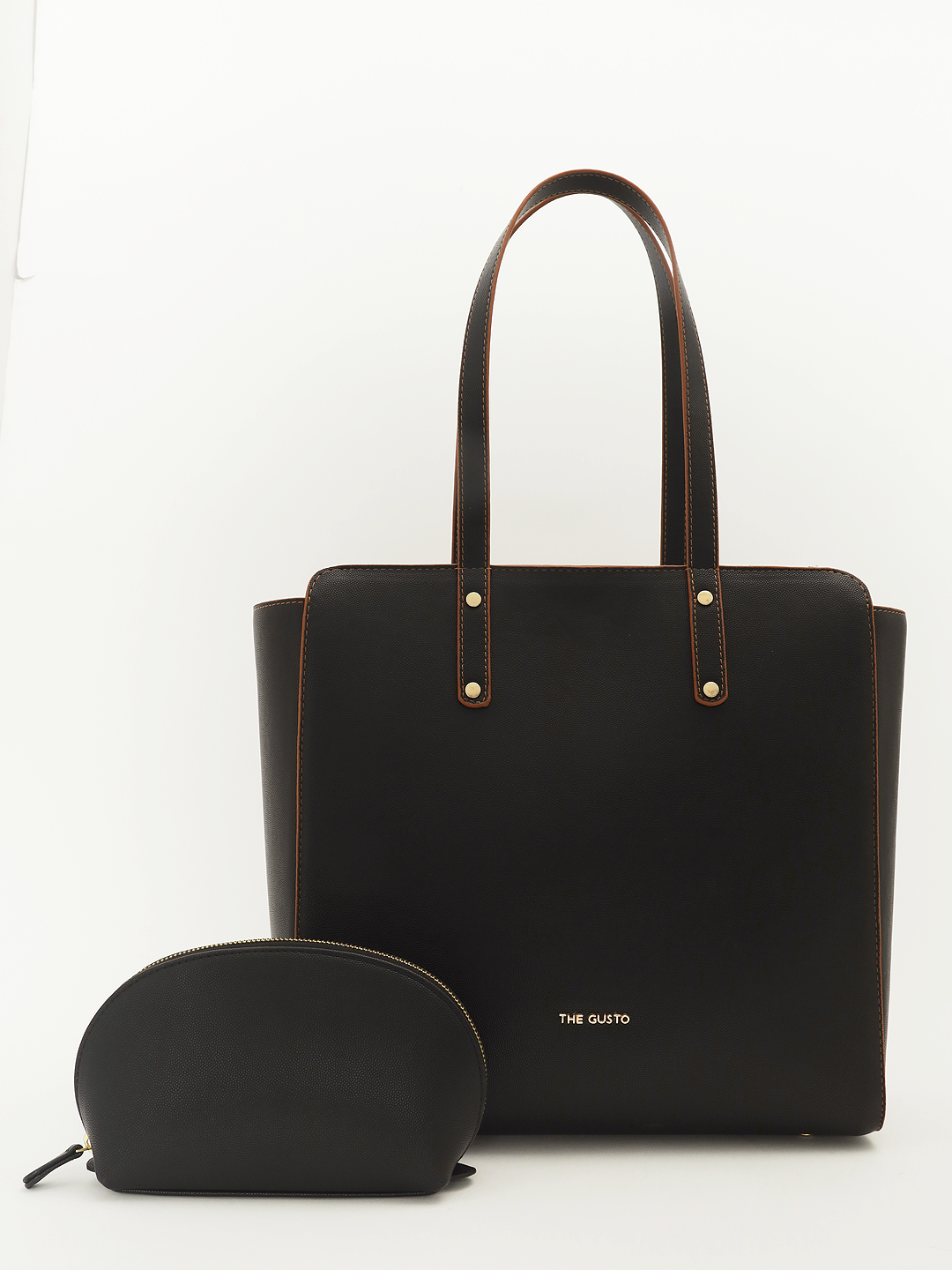 Beyond+ Grained Tote with Zipper Black + Cosmos Pouch Combo