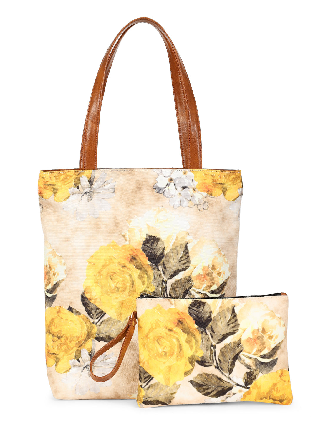 Yellow Vintage Flower Tote + Pouch