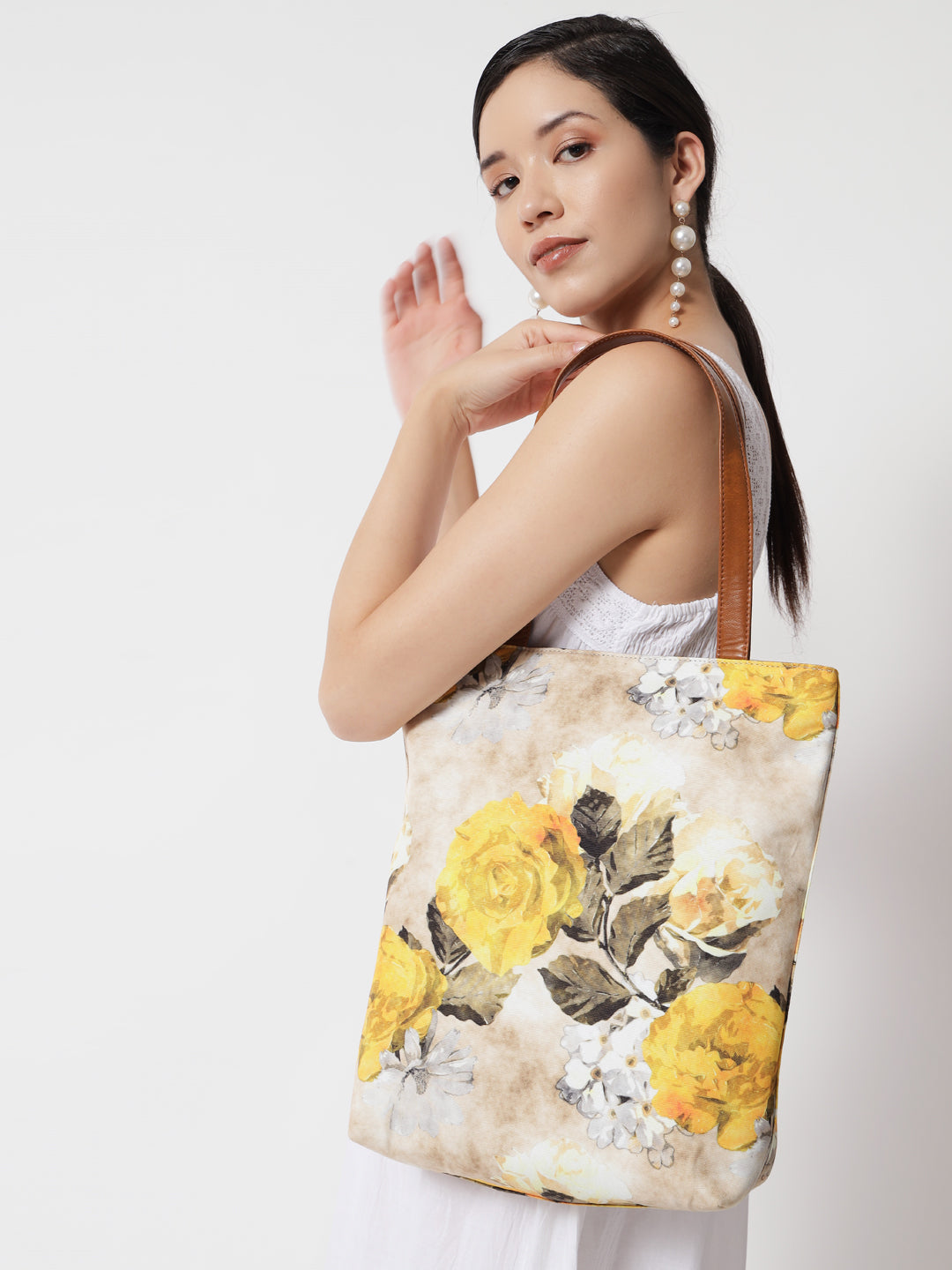 Yellow Vintage Flower Tote + Pouch