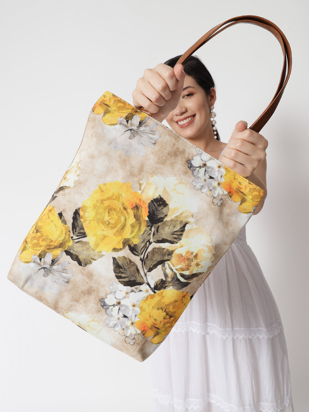 Yellow Vintage Flower Tote + Pouch